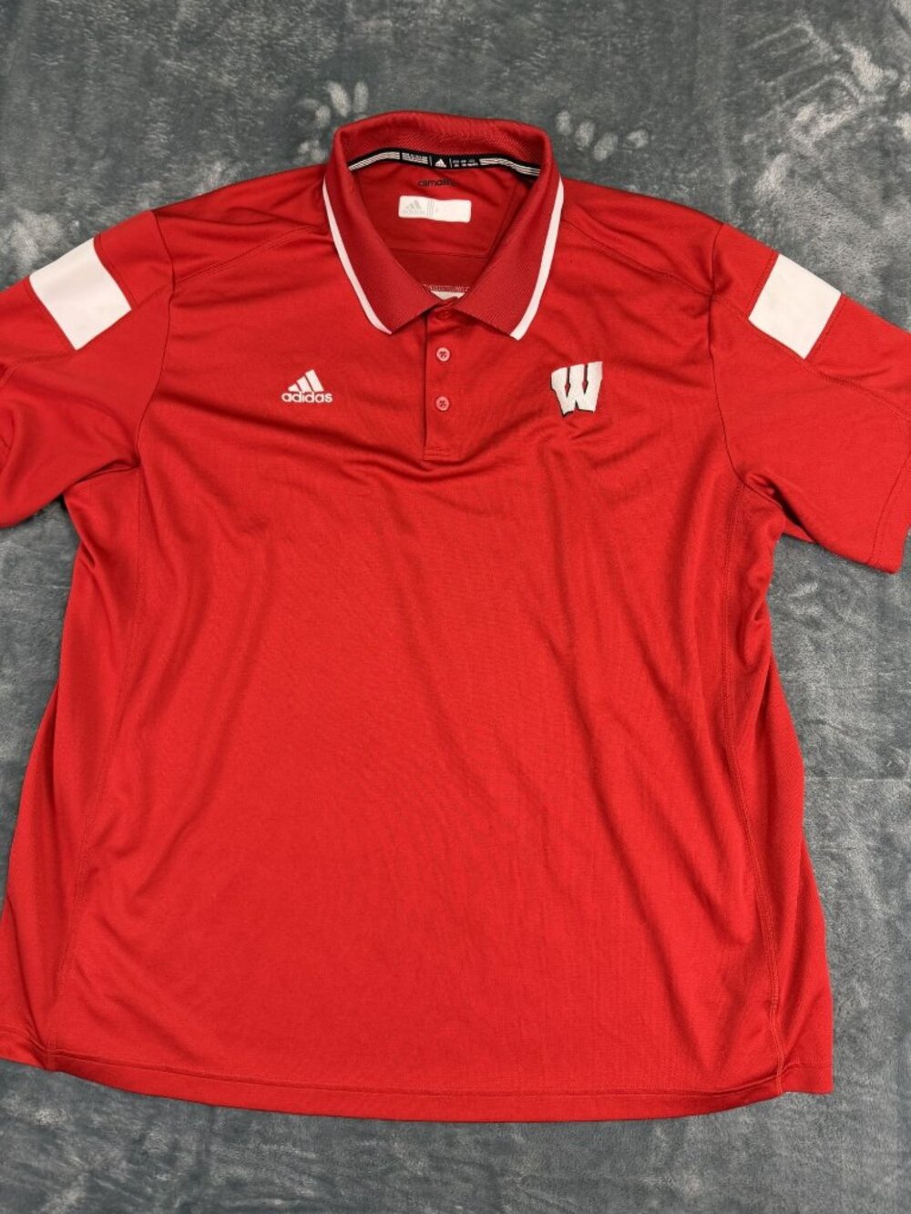 Adidas Wisconsin Badgers Mens Red Short Sleeve Polo Shirt 2XL